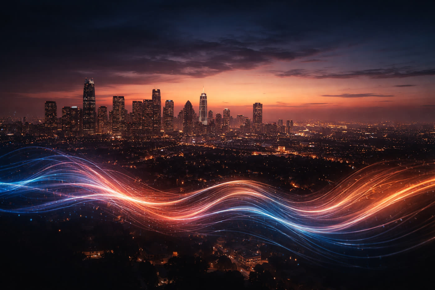 Atmospheric city backdrop for final call to action