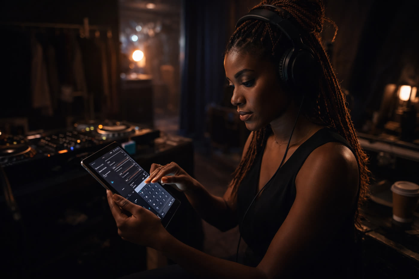 DJ preparing a set in a studio